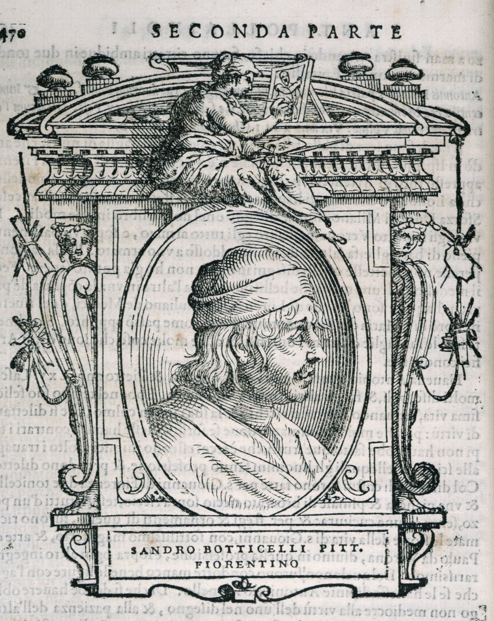 Portret Sandro Botticellego (14445-1510) z Vasaris Lives of the Artists, po raz pierwszy opublikowany 1550 autorstwa Italian School