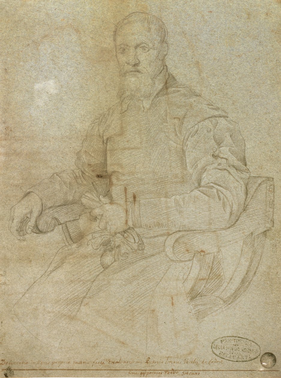 Portret Tycjana (Tiziano Vecellio) (ok.1485-1576) Szkoła rzymska (węgiel na papierze) autorstwa Italian School