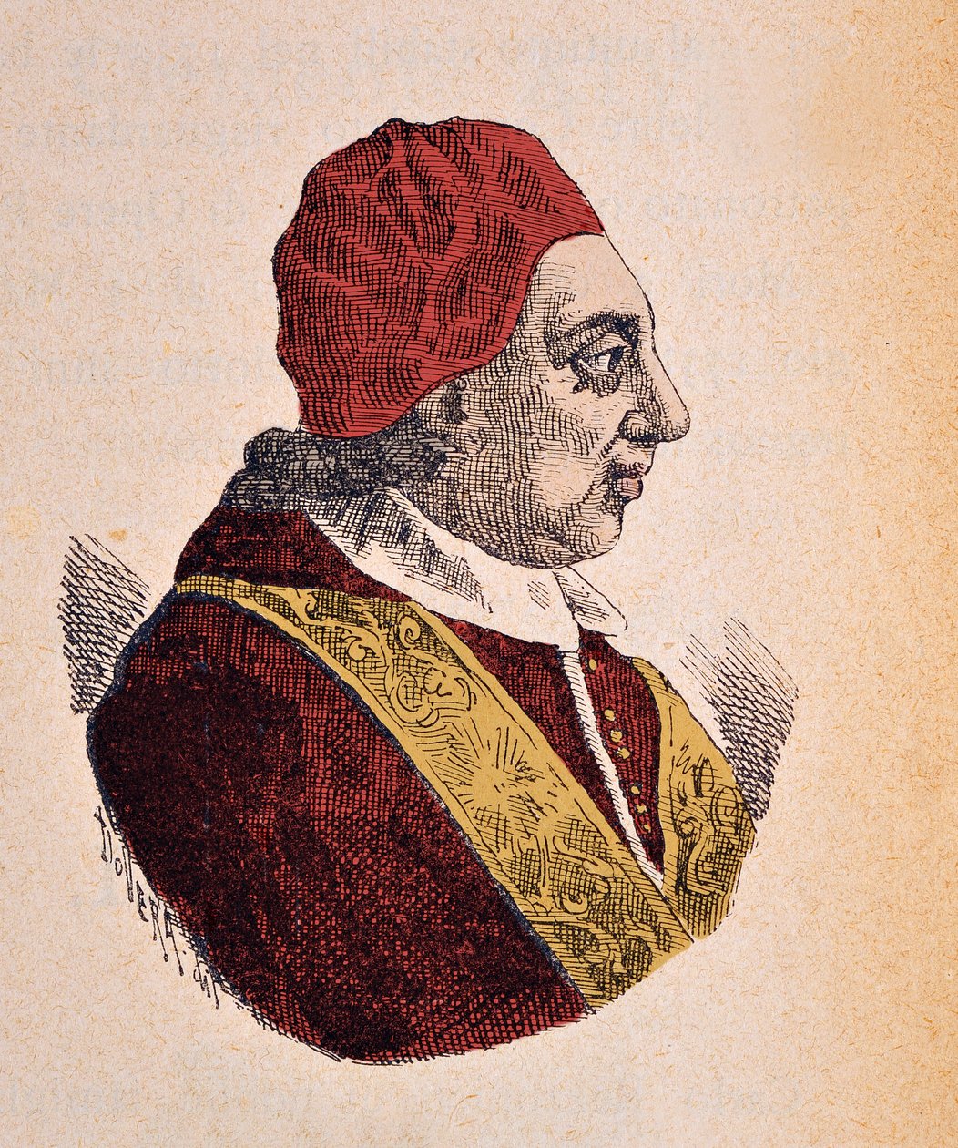 Portret papieża Benoita XIV (benedetto, Benedict lub Benedictus) (1740-1758), 1898 (rycina z późniejszym zabarwieniem) autorstwa Italian School