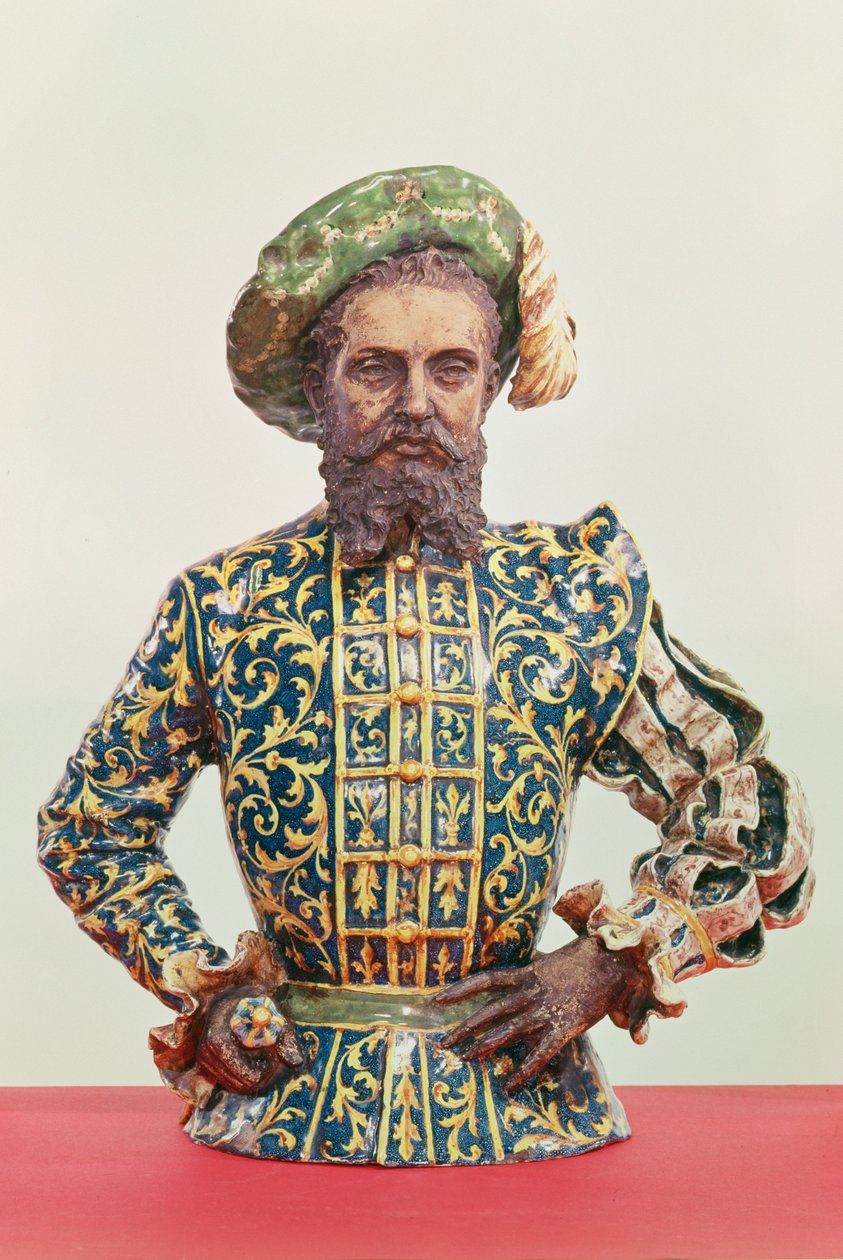 Ewentualnie portret Giovanniego Da Verrazzano (1485-1528) (ceramika szkliwiona i nieszkliwiona) autorstwa Italian School