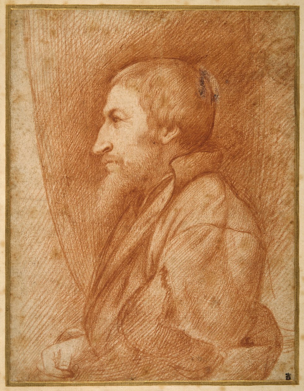 Portret profilowy (autoportret?) brodatego mężczyzny (czerwona kreda na papierze) autorstwa Italian School
