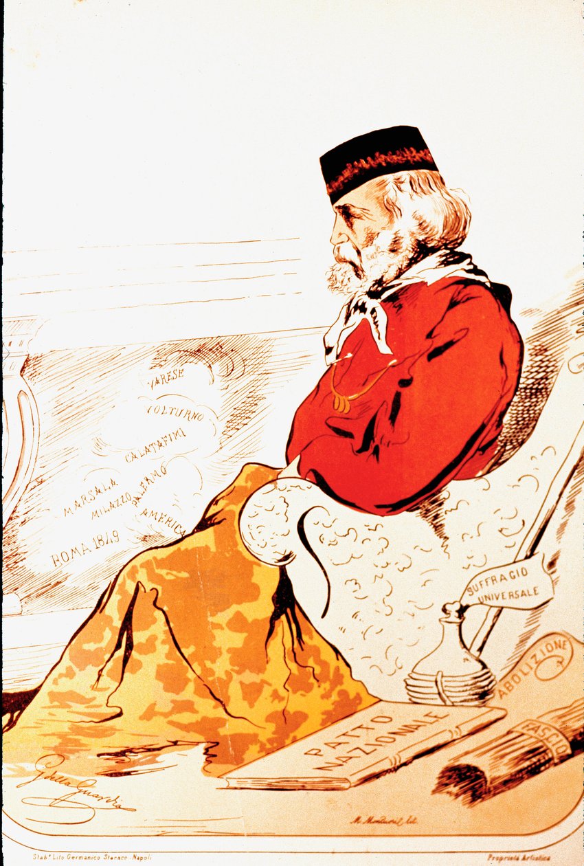 Reprezentacja posłów na prawicę sejmową Bohaterów Risorgimento i włoskiego patrioty Giuseppe Garibaldiego (1807-1882) w 1874 r. Rysunek. Rzym, Museo del Risorgimento autorstwa Italian School