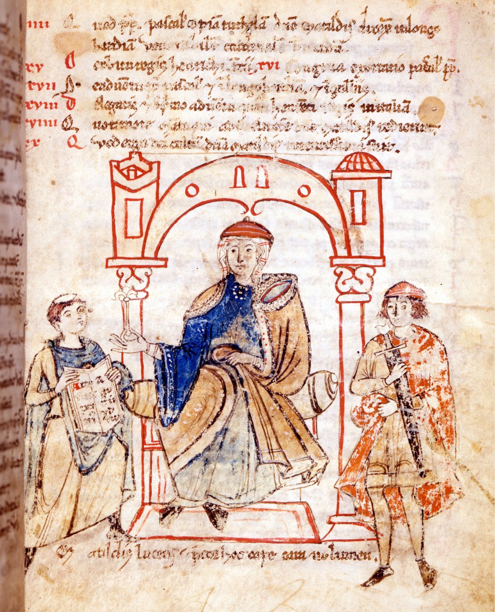 Reprezentacja hrabiny Matyldy z Canossy (lub hrabiny Matyldy z Toskanii) (1046-1115). „Vitas mathildis” Donizone. Rękopis z XIII wieku, Lukka, Biblia. Governativa. autorstwa Italian School