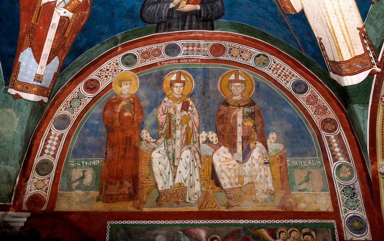 Reprezentacja św. Szczepana, męczennika chrześcijańskiego, św. Klasztor św Benedetto (Sacro Speco), Subiaco (Rzym autorstwa Italian School