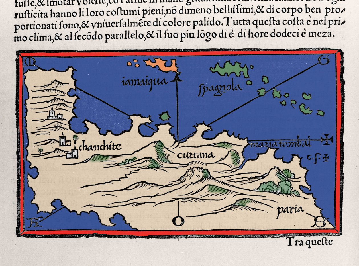 Reprezentacja Wysp Karaibskich i wybrzeży Wenezueli. Isolario (mapa wysp) autorstwa Benedetto Bordone. Wenecja 1547 autorstwa Italian School
