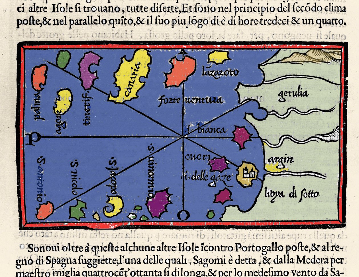 Reprezentacja wysp Zielonego Przylądka. Isolario (mapa wysp) autorstwa Benedetto Bordone. Wenecja 1547 autorstwa Italian School