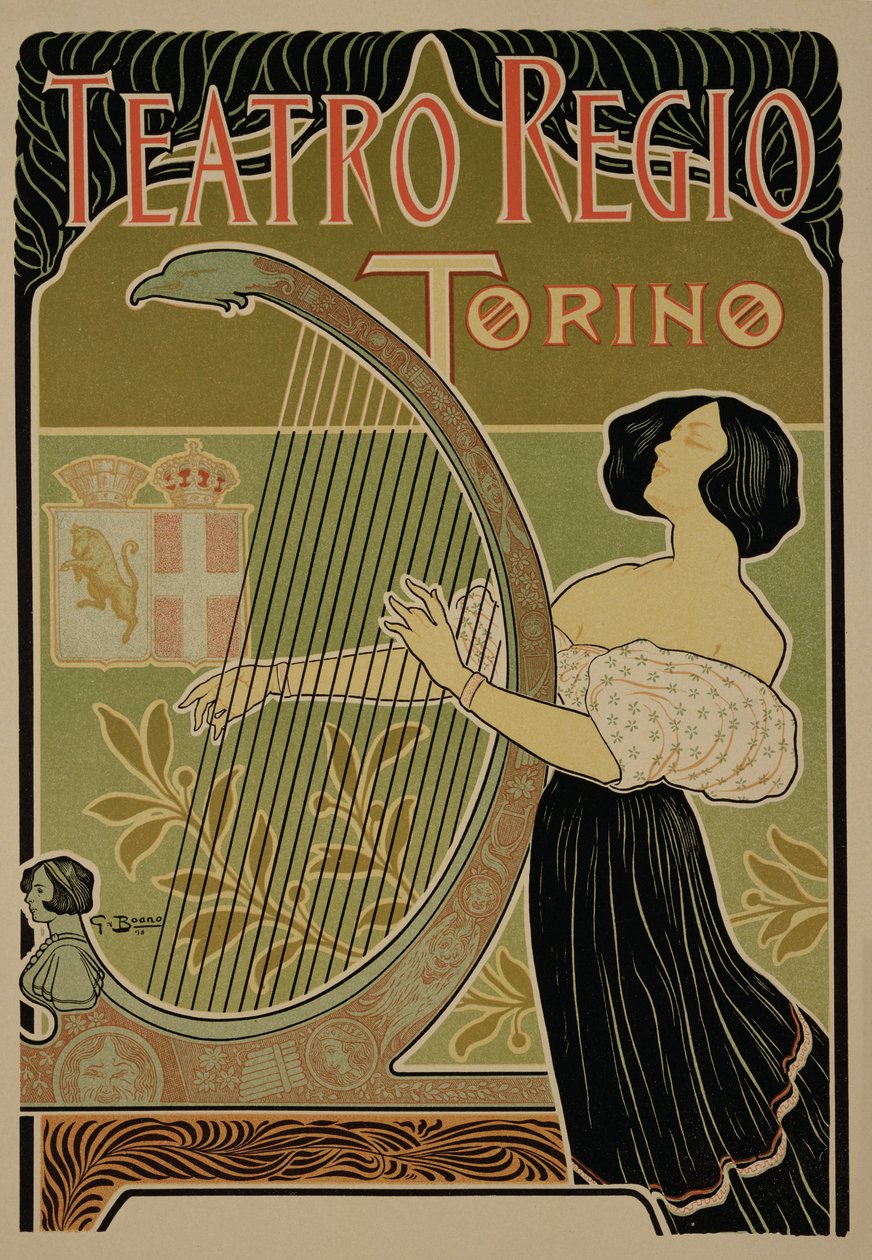 Reprodukcja plakatu reklamującego Teatr Królewski w Turynie autorstwa Italian School