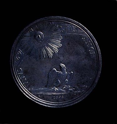 Rewers medalu portretowego Anny Izabeli z Mantui przedstawiający orła obserwującego słońce, wybity 1698. Napis: VNVS AMOR (srebrny) (awers patrz 119199) autorstwa Italian School