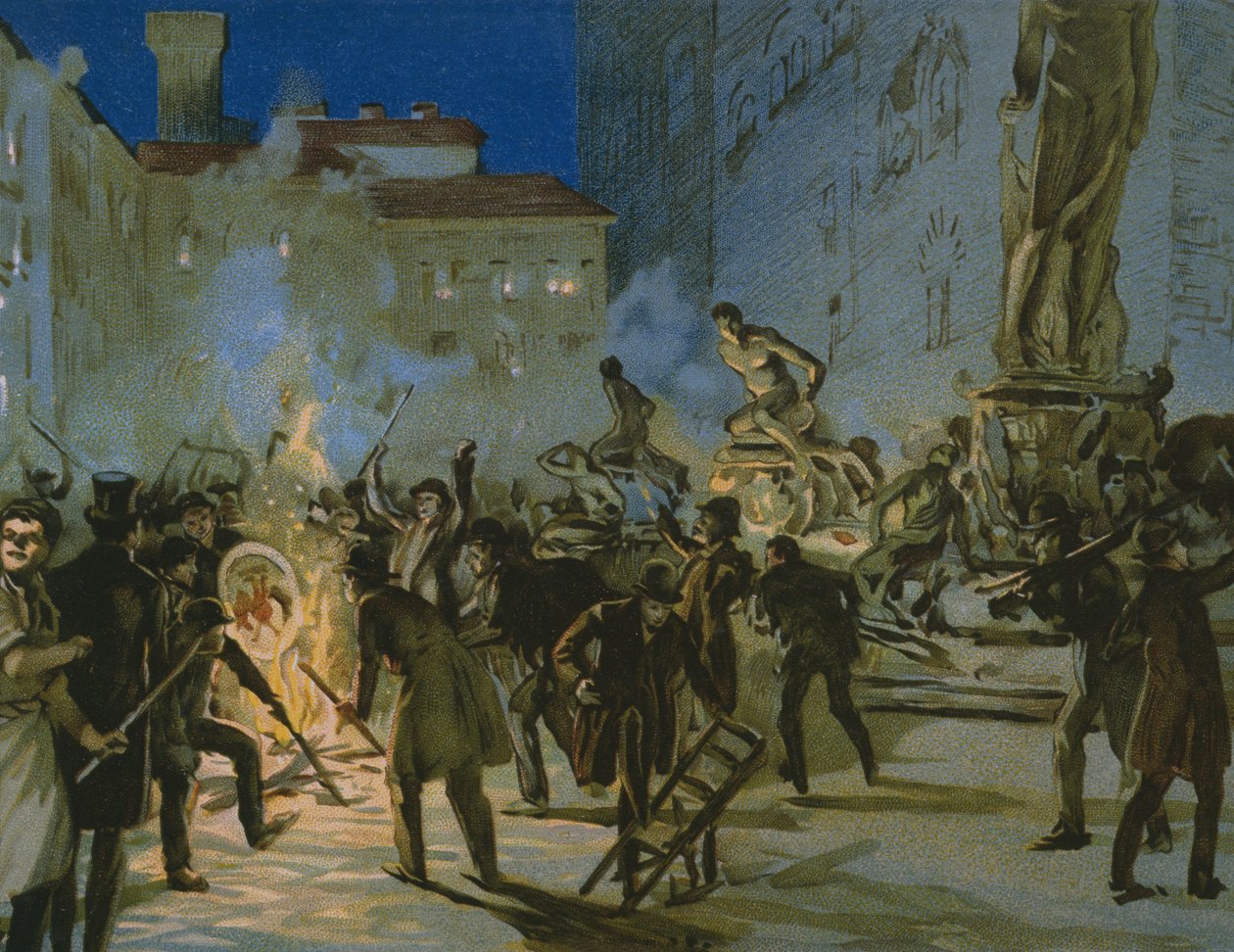 Rewolucja we Florencji, 27 kwietnia 1859, ilustracja z albumu poświęconego historii Risorgimento wykonanego dla czekoladowego Talmone, koniec XIX w. autorstwa Italian School