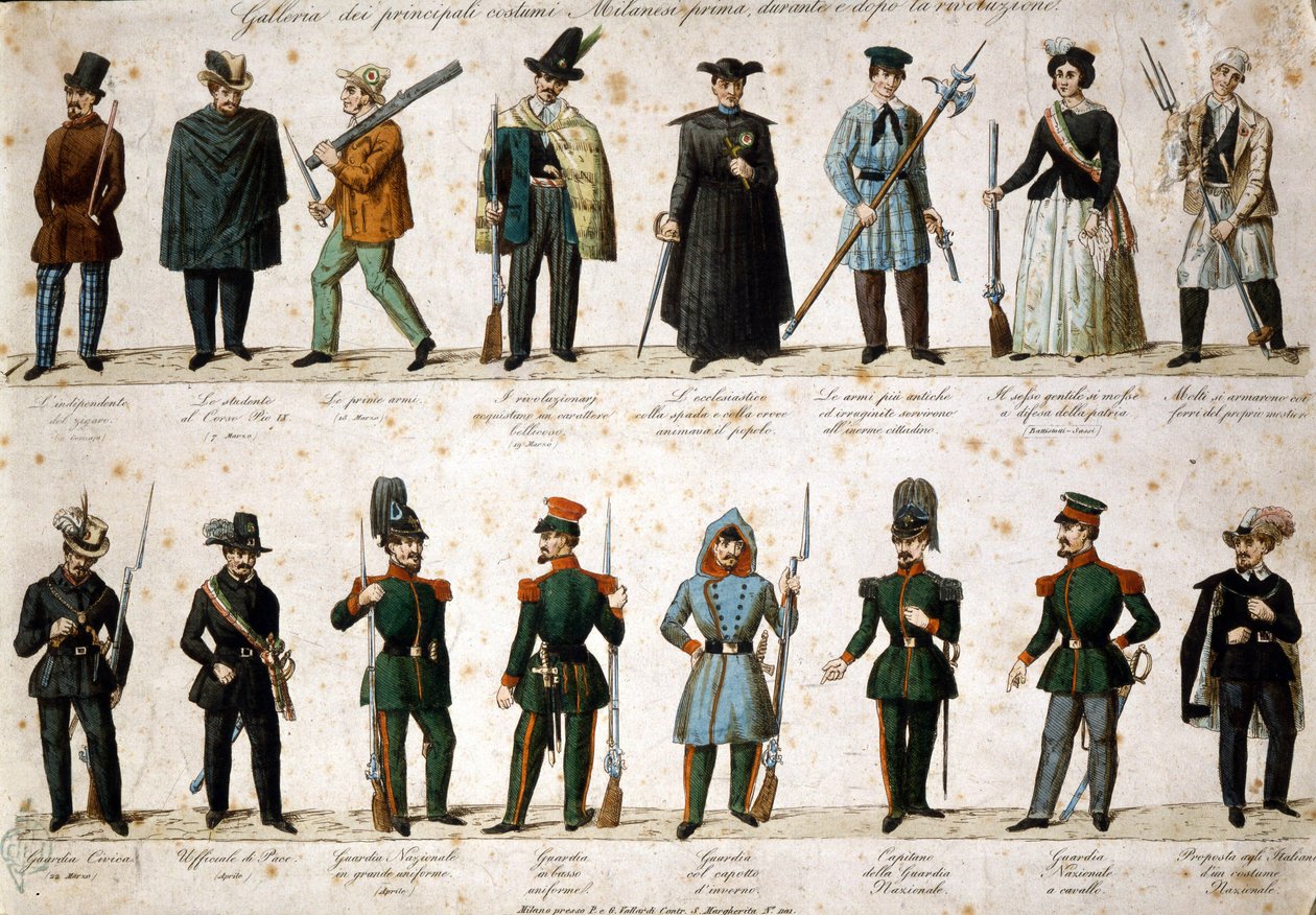 Risorgimento: The Five Days of Milan (Cinque giornate di Milano) (18-22 marca 1848): to jeden z pierwszych epizodów rewolucji 1848 (część pierwszej włoskiej wojny o niepodległość), w której powstali mediolańczycy powstańczy ludność przeciwko autorstwa Italian School