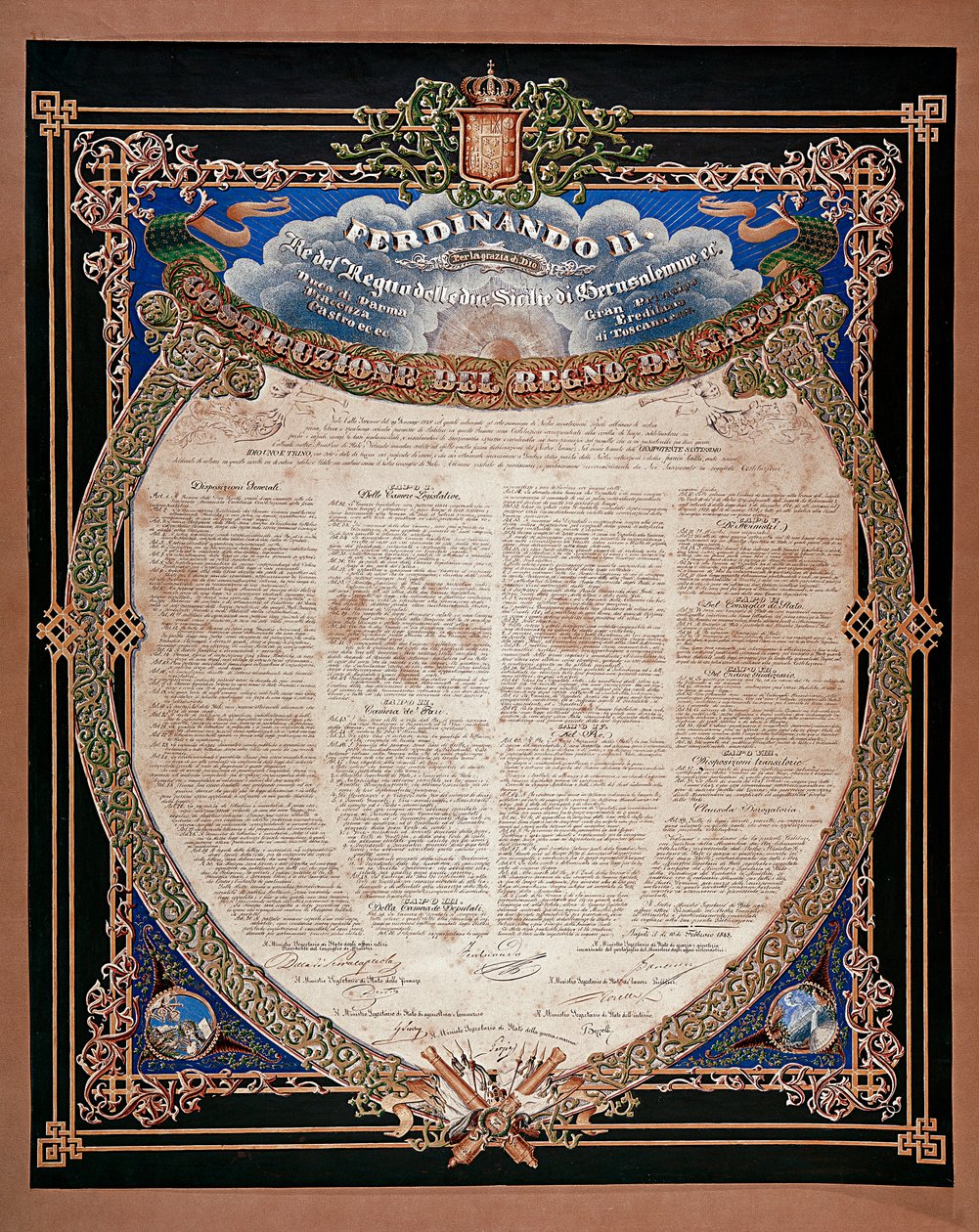 Risorgimento: konstytucja ogłoszona przez króla Ferdynanda II Obojga Sycylii (1810-1859) w 1847 r. Neapol, Museo Nazionale di San Martino Włochy autorstwa Italian School
