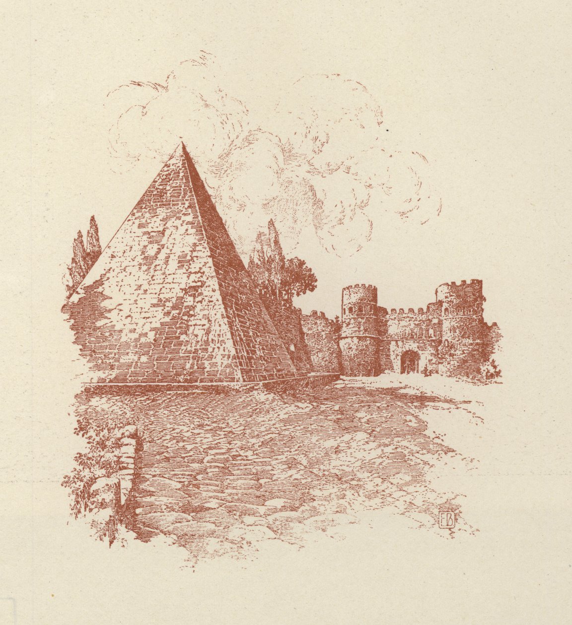 Rzym, piramida Gajusza Cestiusza (litografia) autorstwa Italian School