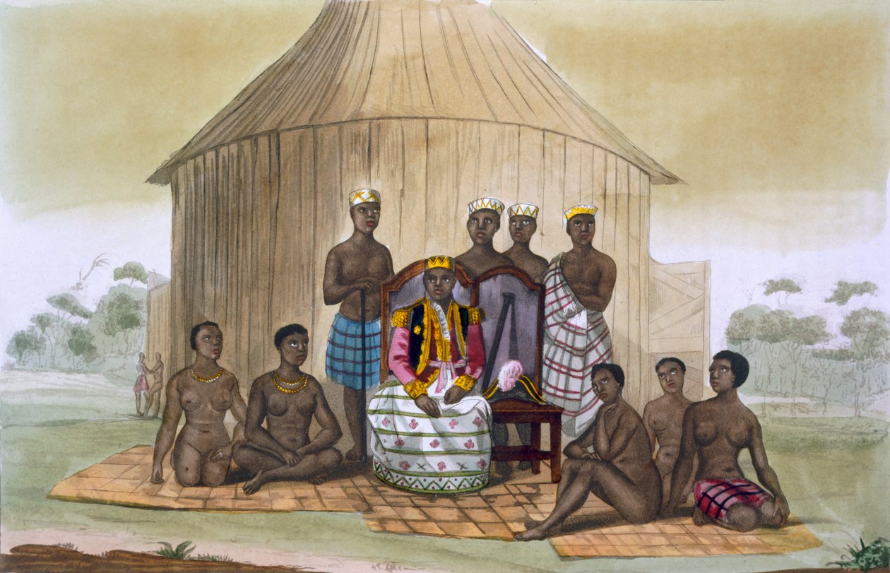 Saba, czyli władca, ze szlachtą i jego żoną, Afryka Zachodnia, ok. 1820-30 lat autorstwa Italian School
