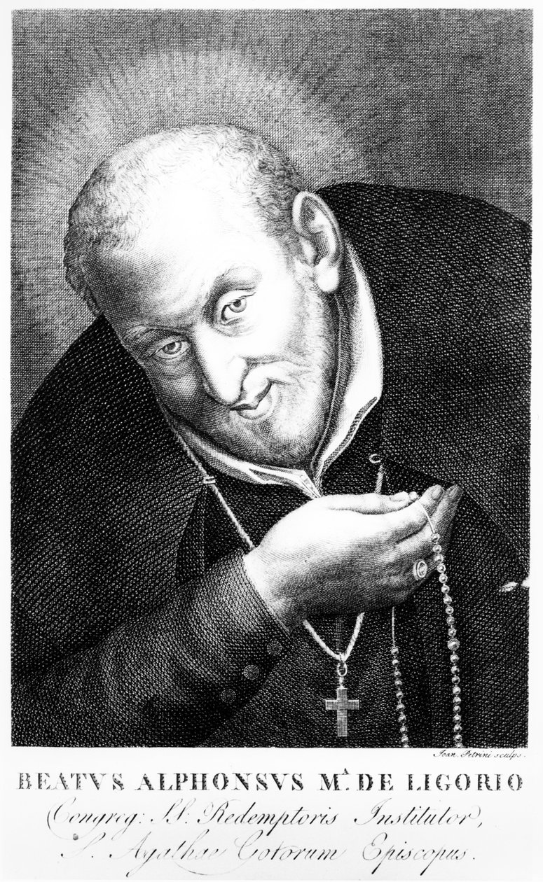 Święty Alfons Maria de Ligorio, grafika wykonana przez Joan Petrini autorstwa Italian School