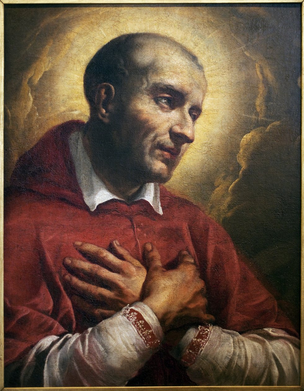 Św. Karol Boromeusz (1538-1584). (San Carlo Borromeo) Fragment anonimowego obrazu Neapol (Włochy), olej na płótnie, XVII wiek. Muzeum Sztuk Pięknych w Angers. autorstwa Italian School
