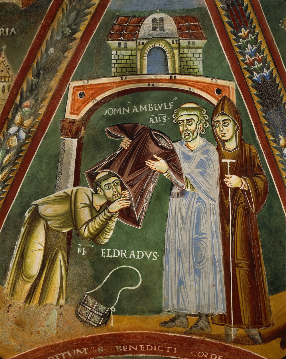Święty Heldrad powraca z Santiago de Compostela, w kaplicy św. Heldrad i Mikołaj (fresk) autorstwa Italian School