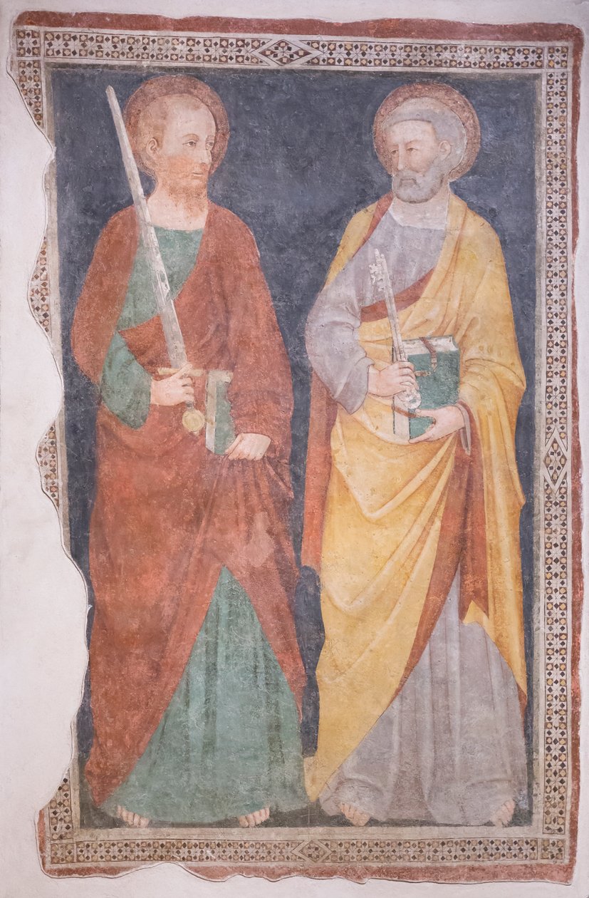 Święci Piotr i Paweł, połowa XIV wieku, z zewnątrz kościoła San Salvatore (fresk) autorstwa Italian School