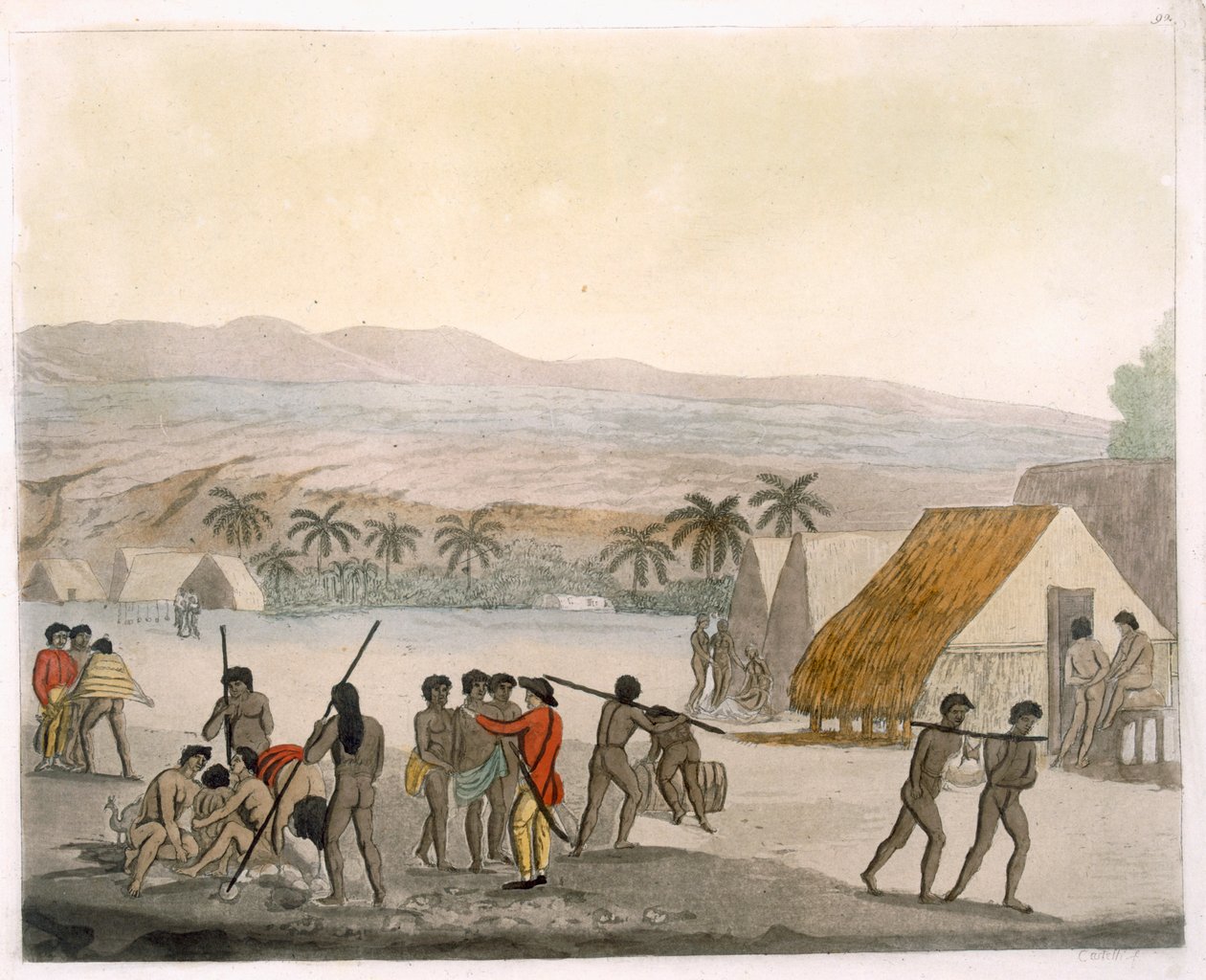 Sandwich Islands - mieszkaniec Zachodu negocjujący sklepy, tablica 92 z Le Costume Ancien et Moderne, autorstwa Julesa Ferrario, wydana ok. 1820-30 autorstwa Italian School