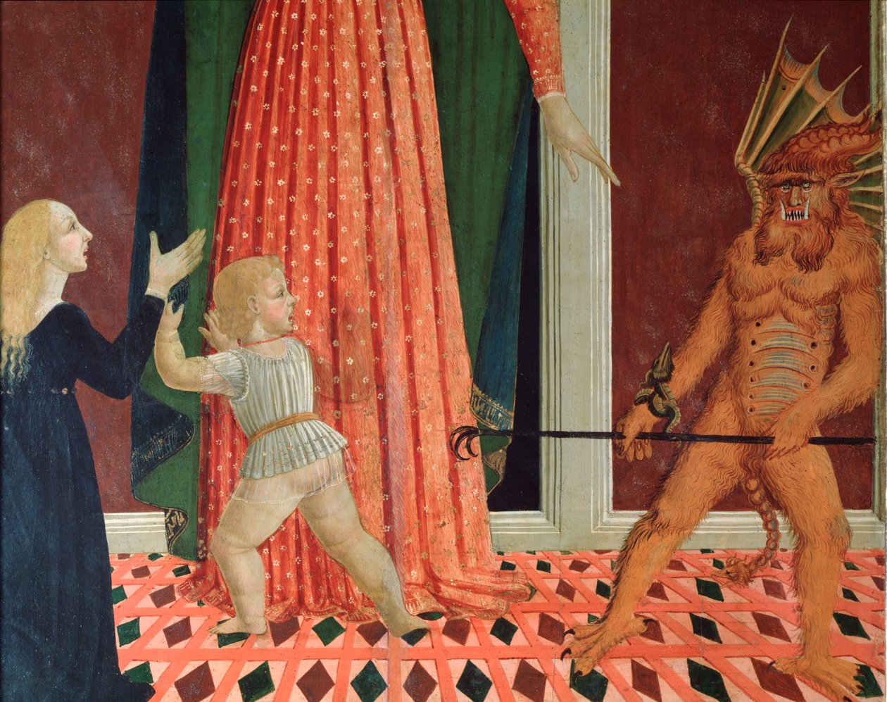 Santa Maria del Soccorso lub Maryja Wspomożycielka Szczegół demona (detal diabła) Obraz szkoły florenckiej z XV wieku Florencja Chiesa di Santo Spirito autorstwa Italian School