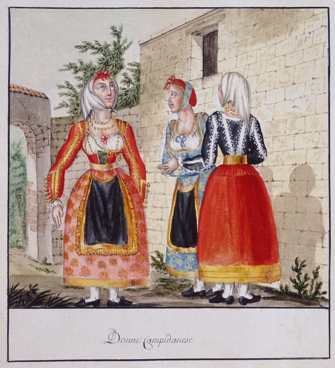 Sardyńskie kobiety w strojach z Campidano, drukowane ms.258, kolekcja Luzzetti autorstwa Italian School