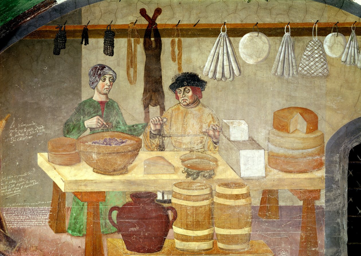 Sprzedawcy kiełbas i serów (fresk) autorstwa Italian School