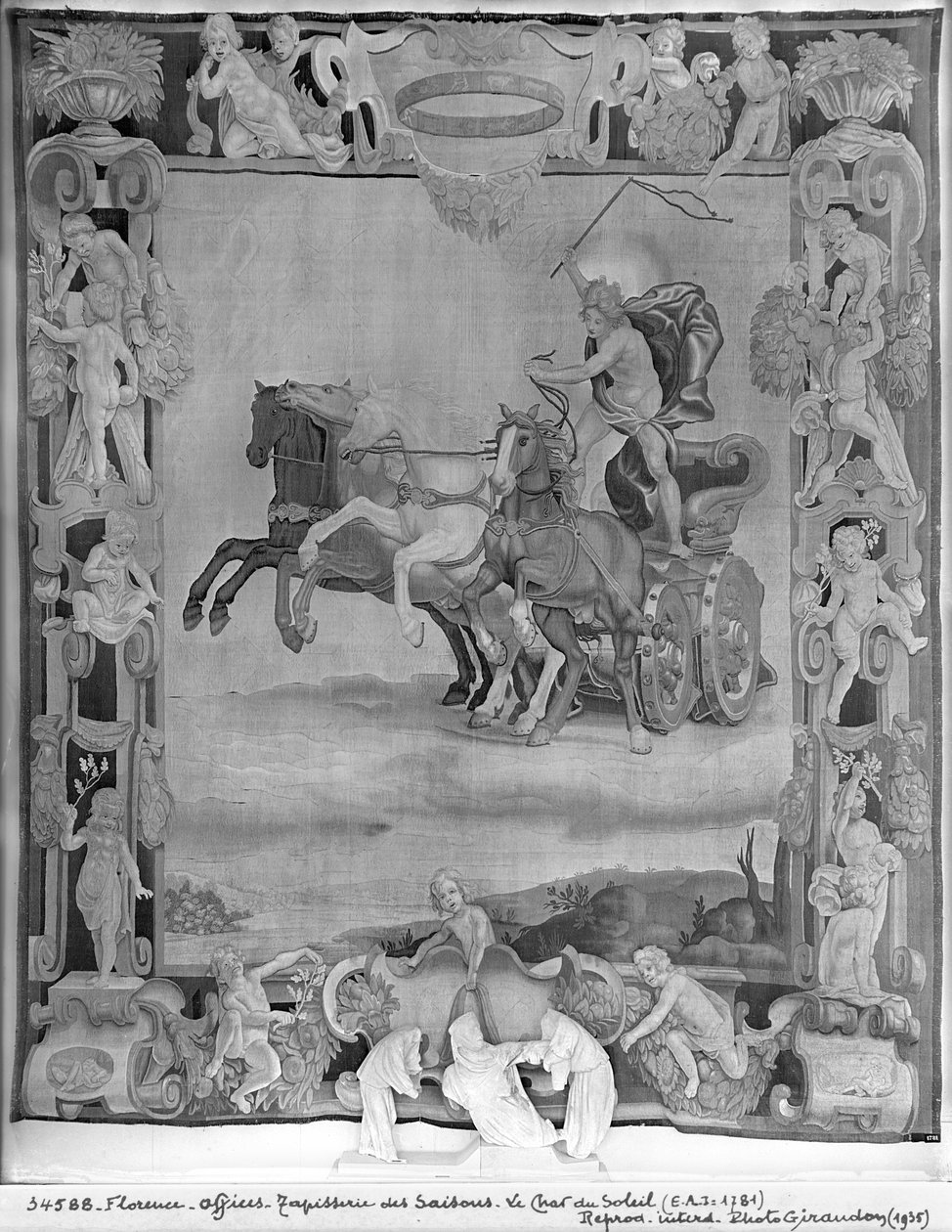 Gobelin Seasons, Apollo kierujący rydwanem słońca, ok. 1642 (wełna i jedwab) autorstwa Italian School