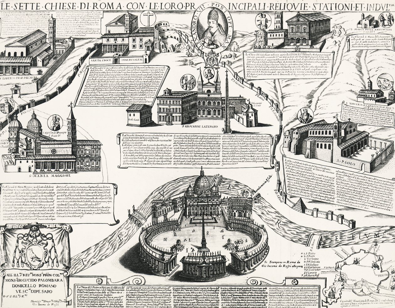 Siedem kościołów Rzymu, z portretem Aleksandra VII (papieża 1655-1667), Włochy autorstwa Italian School