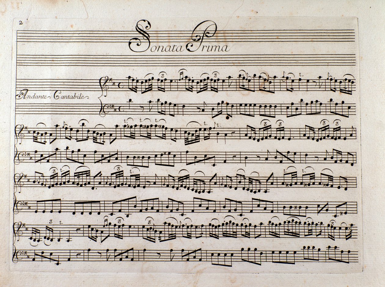 Strona z nutami do „Sonaty na skrzypce i bas kontynuuj” Giuseppe Tartini autorstwa Italian School