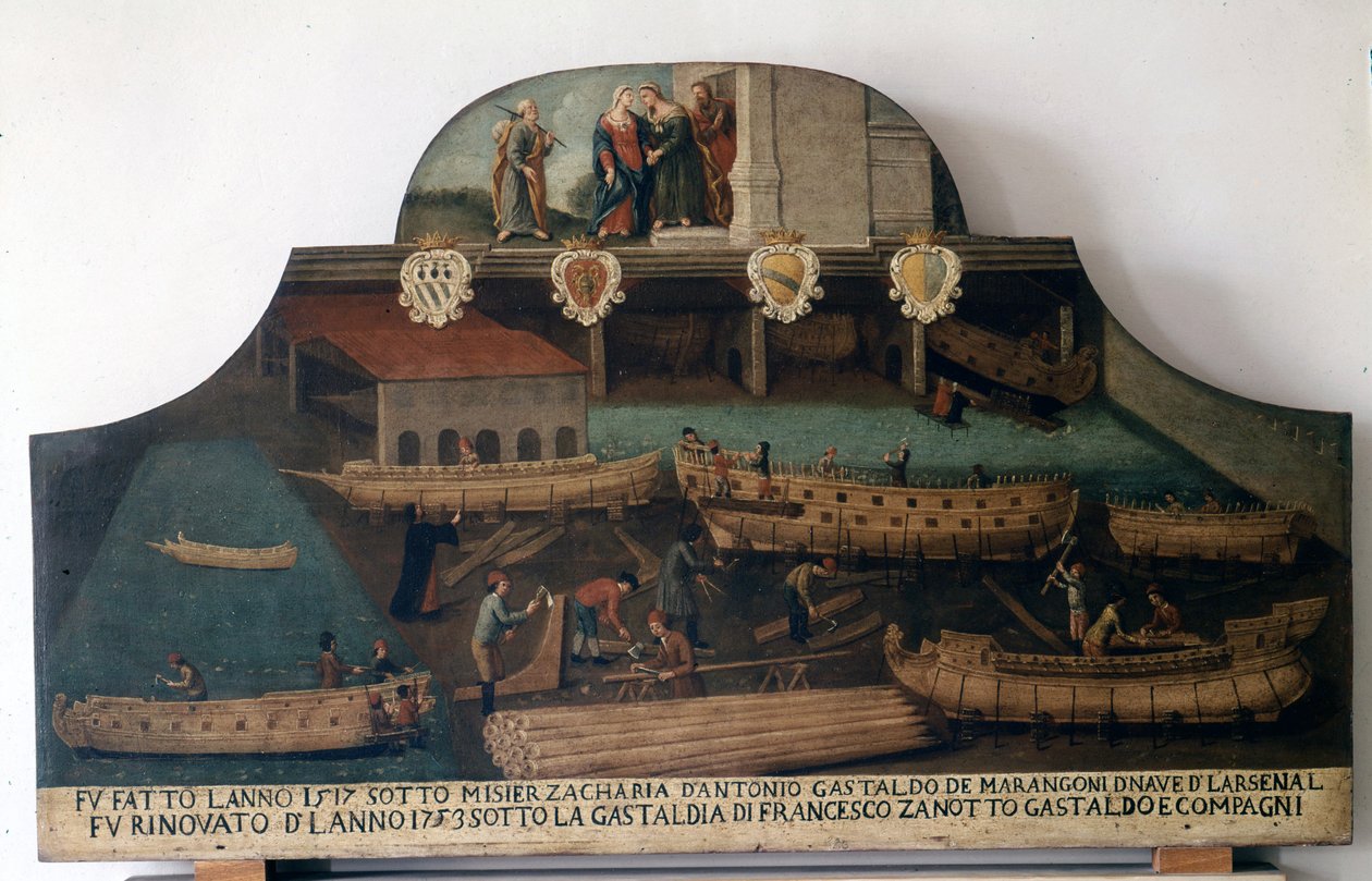 Przemysł stoczniowy: łodzie zbudowane w 1517 r. i wyremontowane w 1753 r. autorstwa Italian School