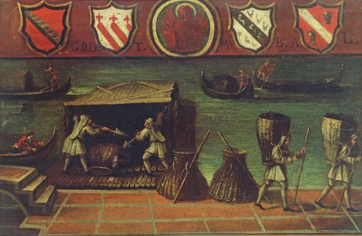 Znak Weneckiej Gildii Tragarzy Węglowych (panel) autorstwa Italian School