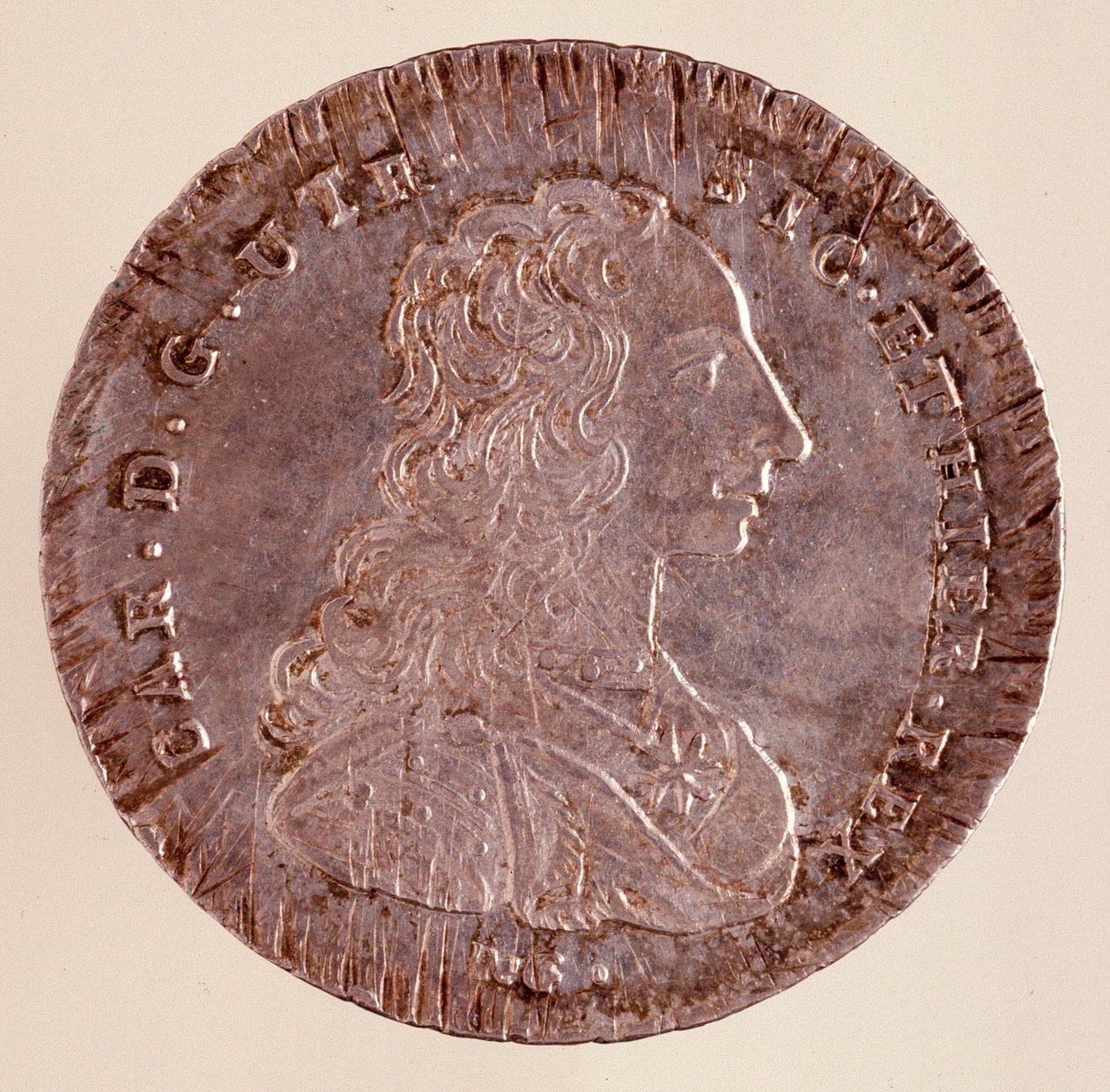Srebrna Piastra z Neapolu: Panowanie Karola III w Hiszpanii (1716-1788) i Portret. 1750. Średnica. 4 cm Neapol, muzeum archeologiczne autorstwa Italian School