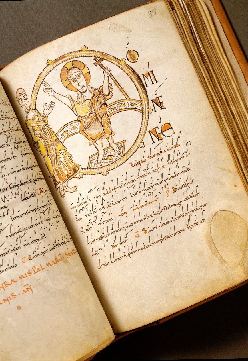 Strona do śpiewu z neumami Rękopis ze szkoły bolońskiej. (MS.123-Folio 93r) Rzym z XI wieku, Biblioteca Angelica autorstwa Italian School