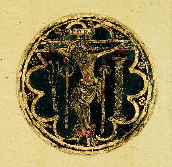 Panel mały z kółkiem Ukrzyżowania (szkło malowane) autorstwa Italian School