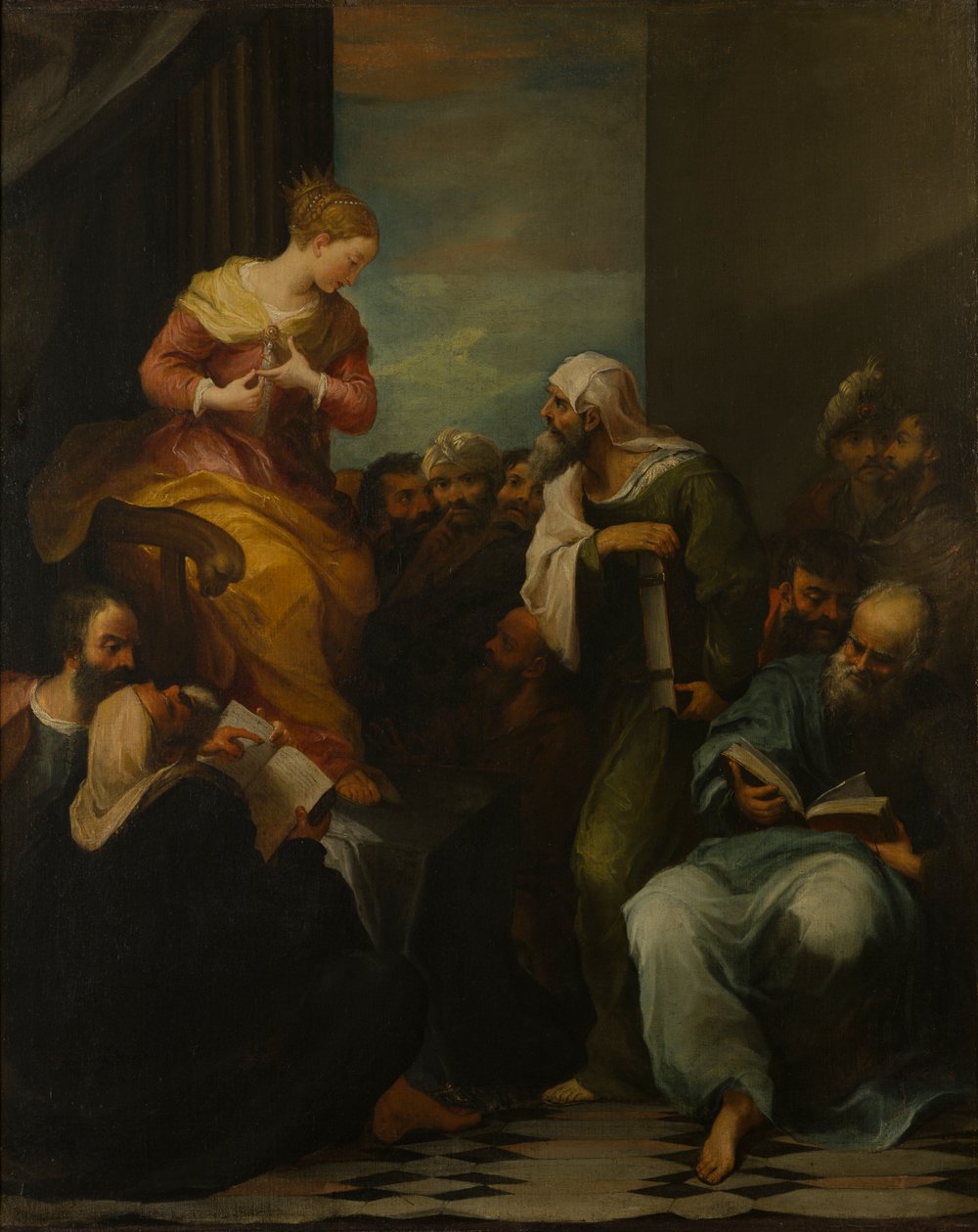 Św. Katarzyna w sporze z sędziami, ok. 1650-1710 (olej na płótnie) autorstwa Italian School