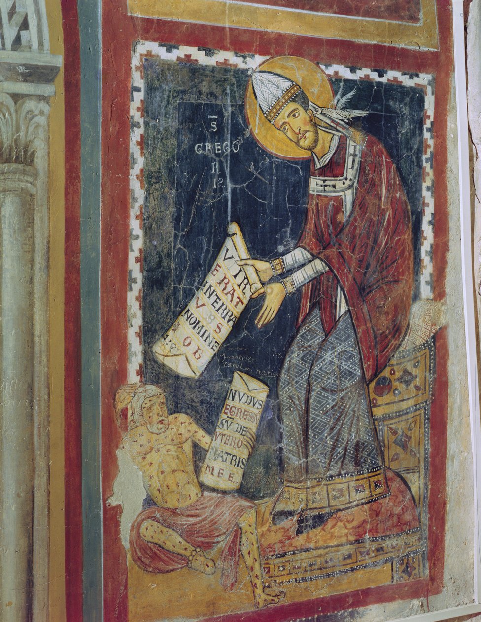 Św. Grzegorz Wielki, z Hiobem u jego stóp, Kaplica Św. Grzegorza, ok. 1224 autorstwa Italian School