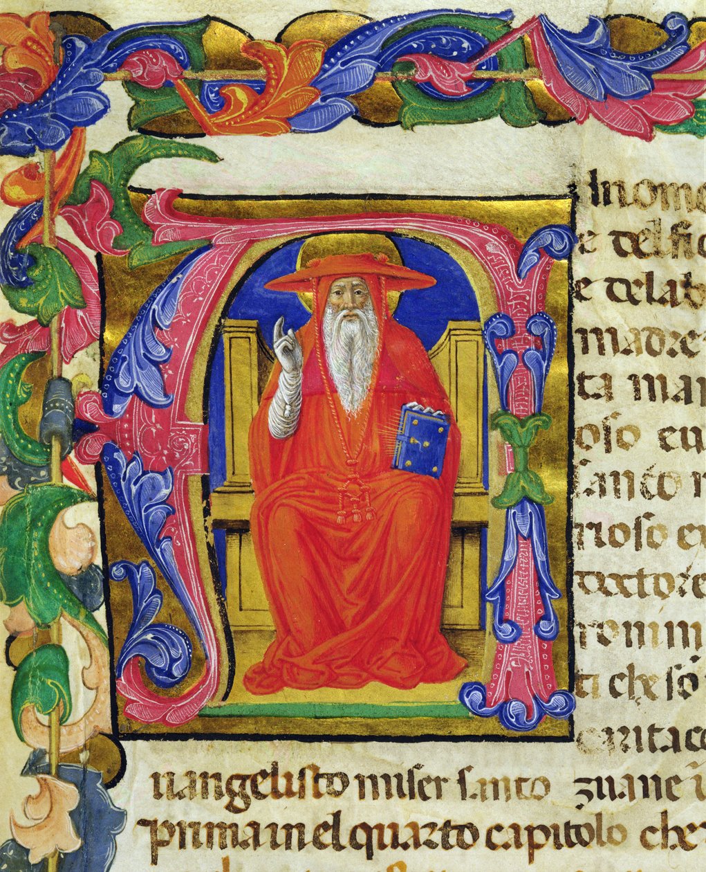 Św. Hieronim, z Mariegoli świeckiego cechu Św. Jeroma, ok. 1400 (atrament i złoty płatek na welinie) autorstwa Italian School