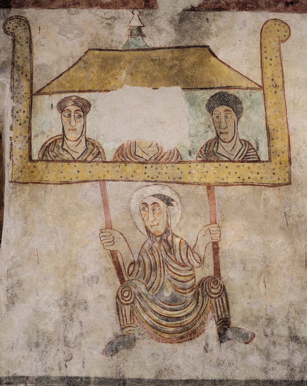Św. Proculus na linie, fragment fresków (VIII w.), kościół Św. Proculus, Naturno, Val Venosta, Trentino-Alto Adige, Włochy autorstwa Italian School