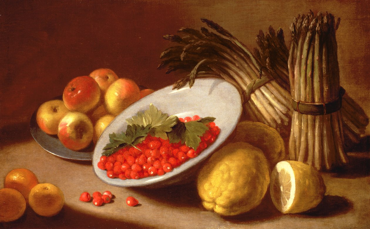 Martwa natura z malin, cytryn i szparagów autorstwa Italian School