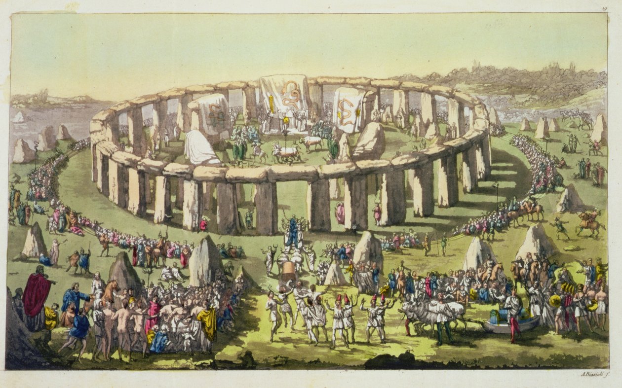Stonehenge, czyli Okrągła Świątynia Druidów, płyta 19 z Historii Narodów (akwatinta) autorstwa Italian School