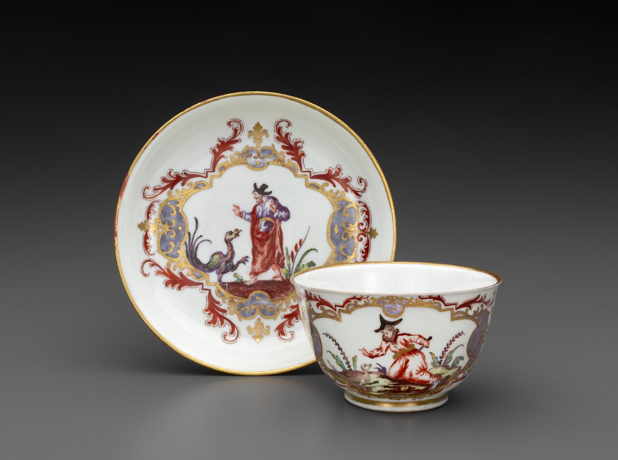 Miseczka do herbaty i spodek, ok. 1755 (porcelana o miękkiej pasty) autorstwa Italian School