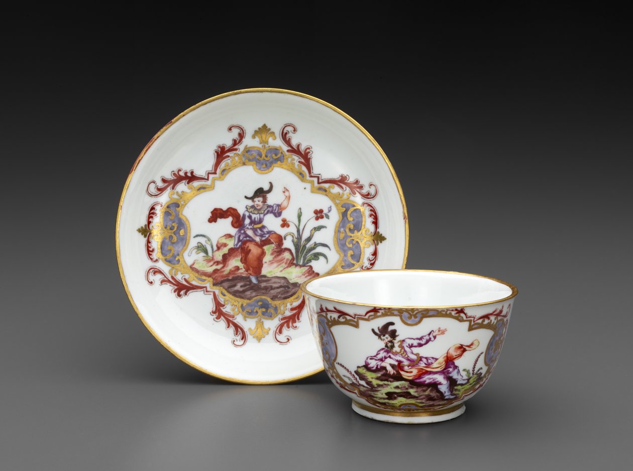 Miseczka do herbaty i spodek, ok. 1755 (porcelana o miękkiej pasty) autorstwa Italian School