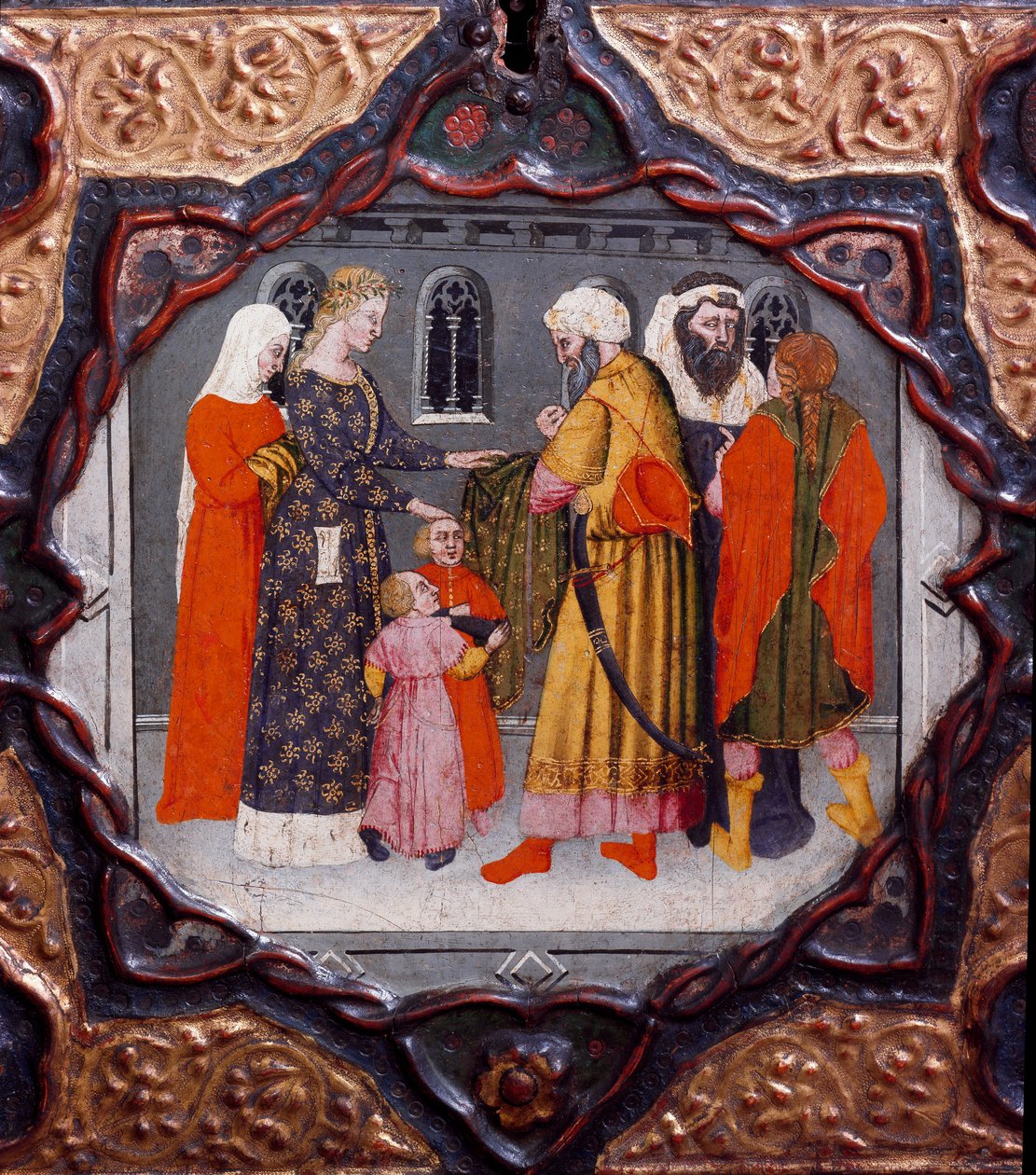 Dziesiąty dzień, dziewiąta wiadomość: dzień Messera Torello i Saladyna (1138-1193) (Salah al Din Yusuf al-Ayyubi (al Ayyubi). Malowane pudełko ilustrujące „Dekameron”” autorstwa Giovanniego Boccaccio (Jean Boccaccio) (1313-1375) ) XV w. Florencja, Museo Na autorstwa Italian School
