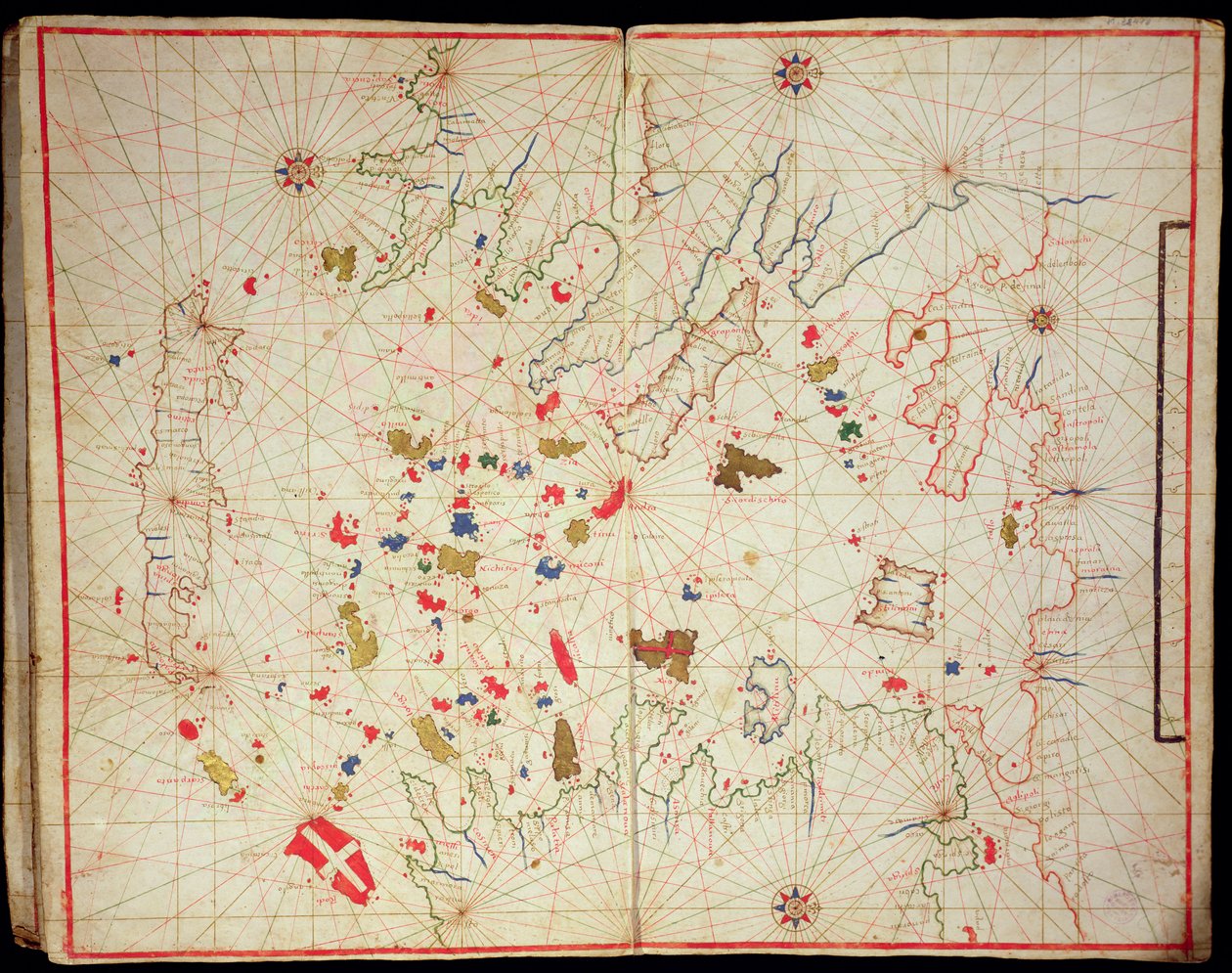 Morze Egejskie, z atlasu morskiego, 1646 (atrament na welinie) (patrz także 330940) autorstwa Italian School