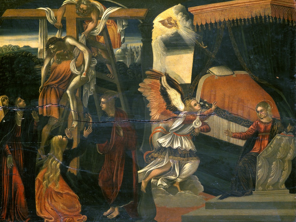 Zwiastowanie i Złożenie (tempera na orzechu włoskim) autorstwa Italian School