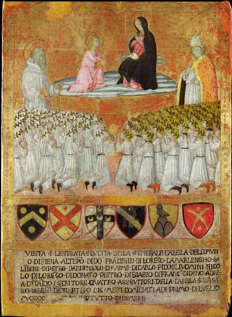 Zwiastowanie ze św. Bernardem z Clairvaux i papieżem Kalikstem III (1378-1458) 1456 (olej na desce) autorstwa Italian School