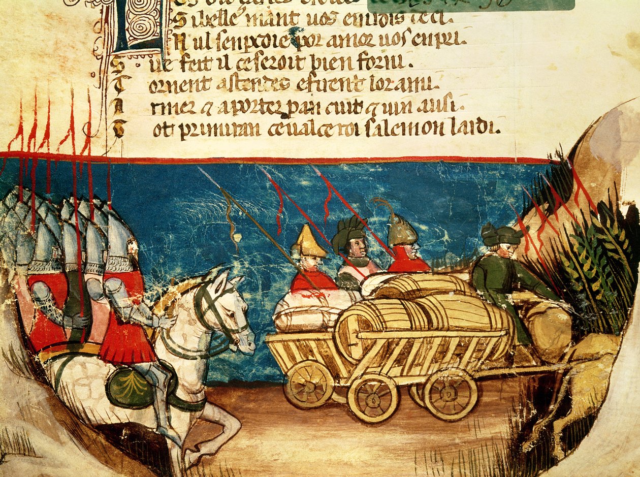 Armia Karola Wielkiego (742-814) i transport zapasów z weneckiego kodeksu autorstwa Italian School