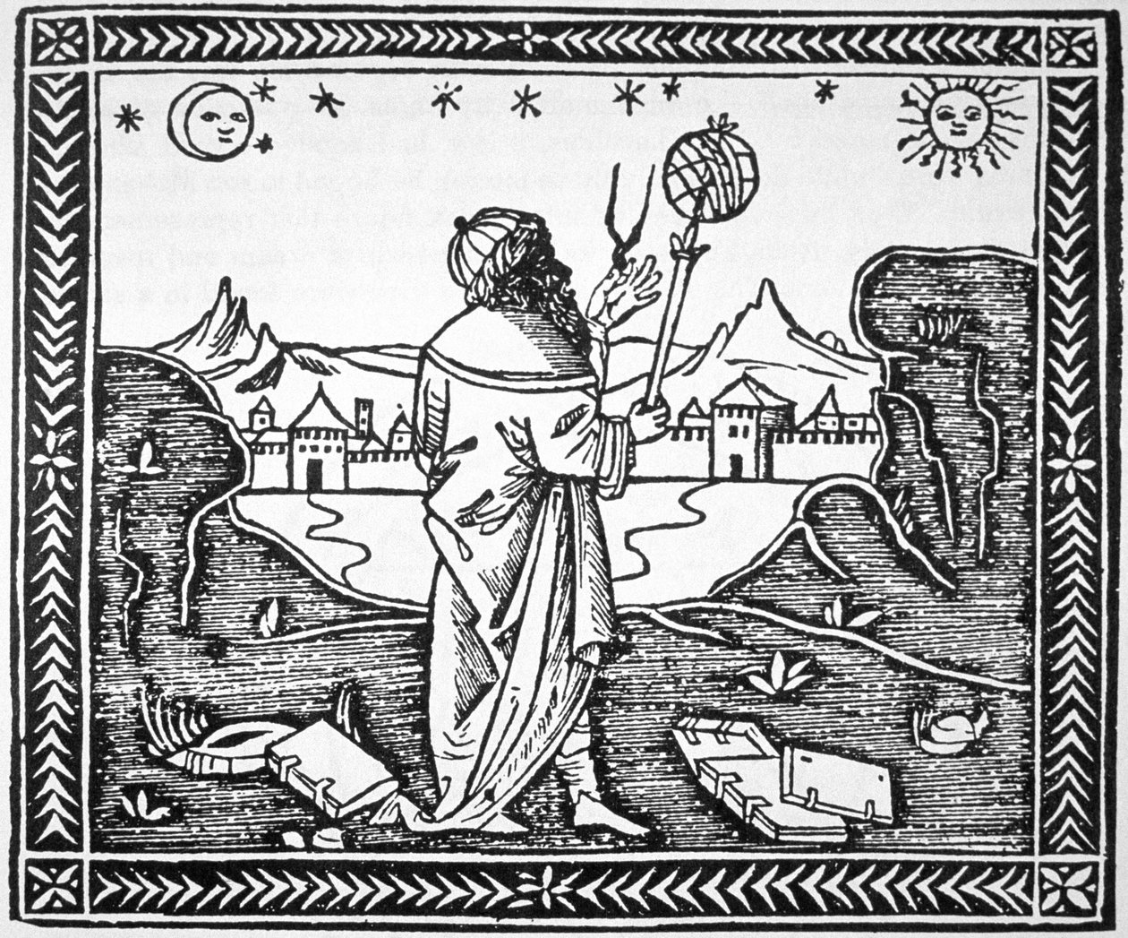 Astrologer Albumasar (787-885) kopia ilustracji z jego Introductorium in Astronomiam, Venice 1506, użytej w Historii magii, opublikowanej pod koniec XIX wieku autorstwa Italian School