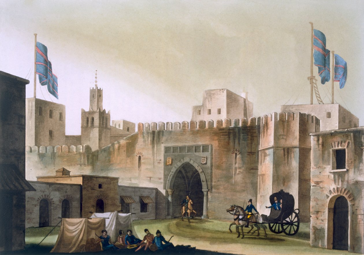 Beb Kar, brama do Tunisu, z Europejczykami w koncercie konnym, ok. 1820-30 lat autorstwa Italian School