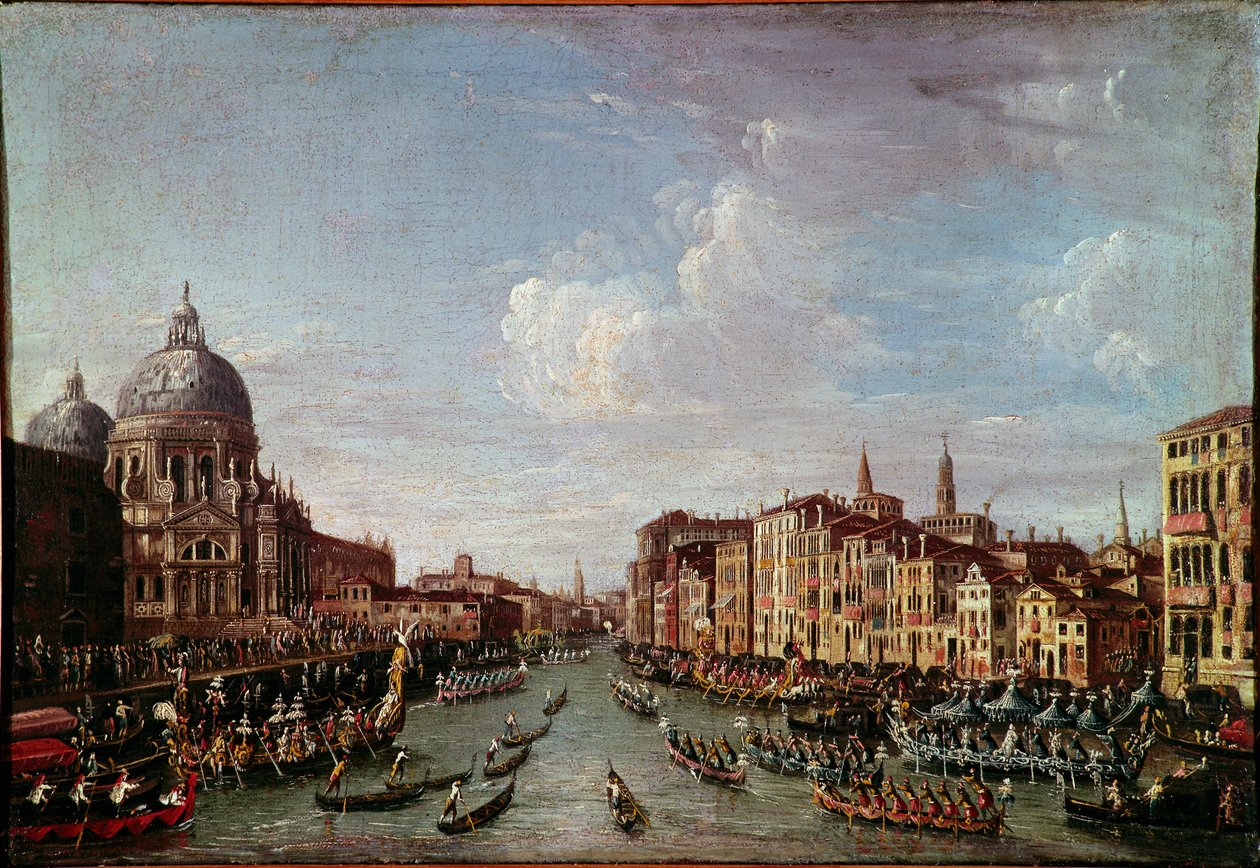 Bucentaur (Bucentoro) do San Nicolo w Wenecji Jest to prawdopodobnie doża Alvise IV Mocenigo (1763-1778) podczas uroczystości Wniebowstąpienia. Anonimowy obraz z XVIII wieku. Wenecja, Muzeum Correr autorstwa Italian School