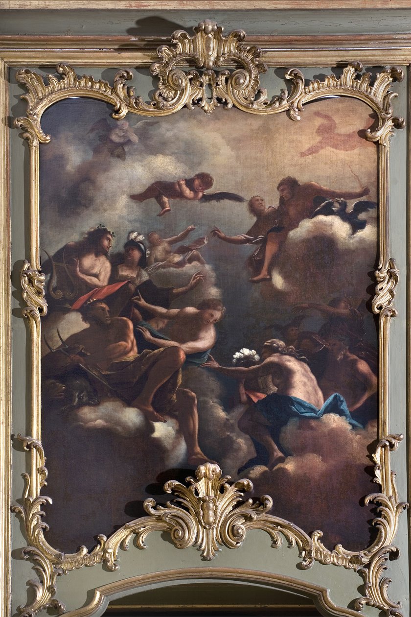 Rada Bogów: Zeus na Olympusie otacza bóstwa. Malarstwo Szkoły Włoskiej (XVIII wiek) autorstwa Italian School